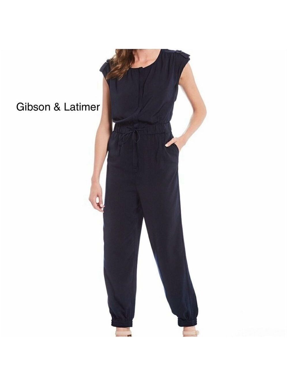 Gibson & Latimer Navy Cinched Waist Jumpsuit XXL